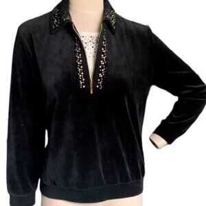 Draper's & Damon's D&D Studded Velour 1/4 Zip Top Sz PM Black & White 78C